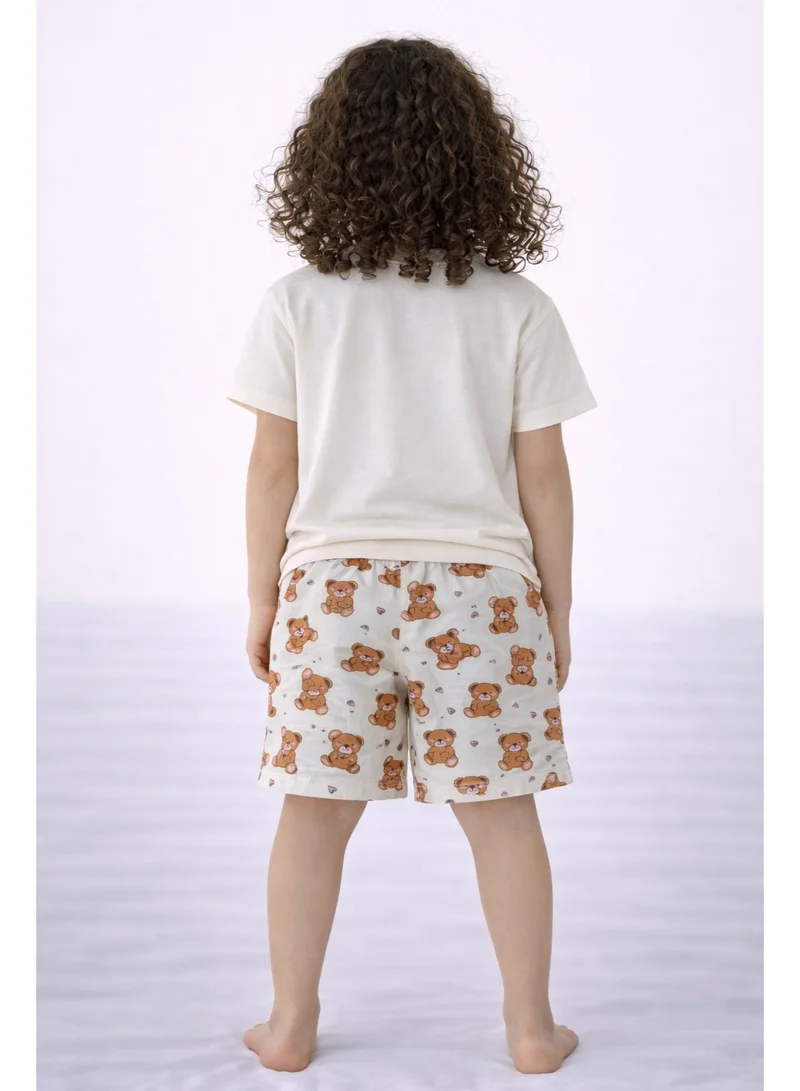 victor and jane Girls’ Pajama Set – Teddy Faces Graphic T-Shirt & All-Over Print Shorts